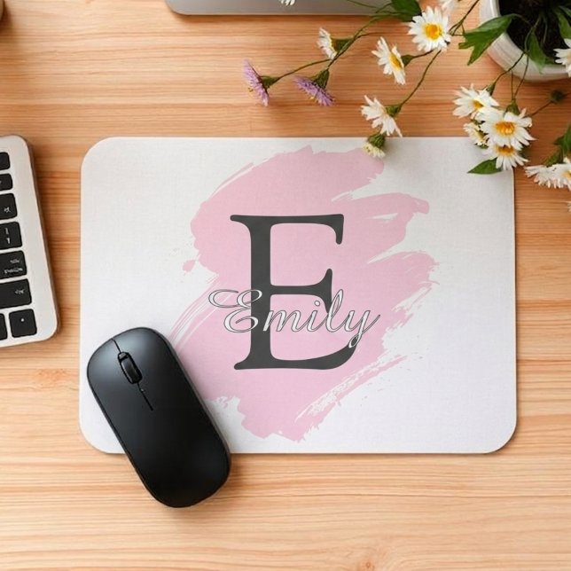 Alfombrilla de ratón con monograma rosa polvorient (Fully customizable monogram mousepad)