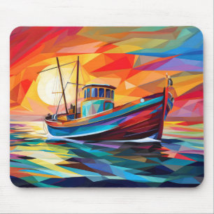 Alfombrilla De Ratón Concepto De Barco Pesquero Resumen Colorido Paisaj