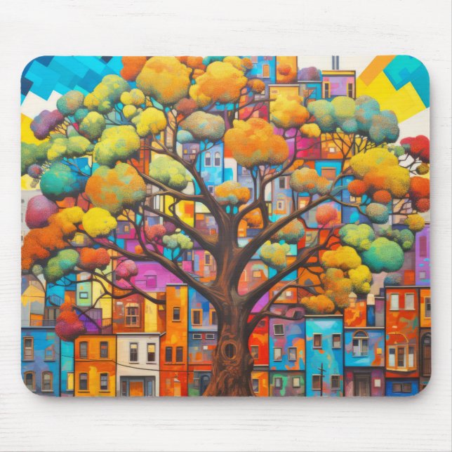 Alfombrilla De Ratón Concepto de civilización de árbol Resumen Pintura  (Frente)
