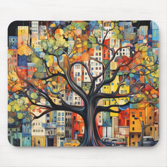 Alfombrilla De Ratón Concepto de civilización de árbol Resumen Pintura  (Frente)
