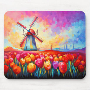 Alfombrilla De Ratón Concepto de tulipanes de campo Resumen Arte colori