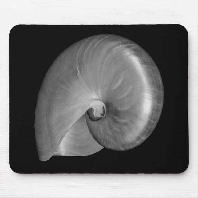 Alfombrilla De Ratón Concha de Nautilus en Blanco y Negro (Frente)