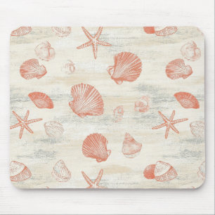 Alfombrilla De Ratón Conchas de playa vintage con coral y estrellas de