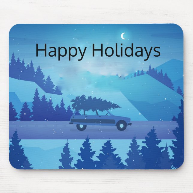 Alfombrilla De Ratón Conducción por la carretera con un árbol de navida (Frente)