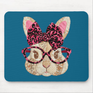 Alfombrilla De Ratón Conejito de Pascua adorable con gafas y lazo rosa