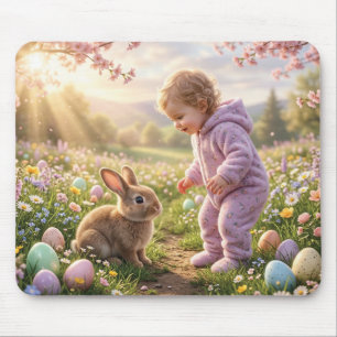 Alfombrilla De Ratón Conejito de Pascua y niño