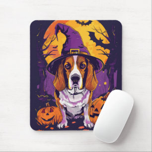 Alfombrilla De Ratón Conejito espeluznante de Halloween Bruja y calabaz