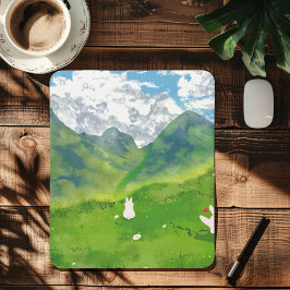 Alfombrilla De Ratón Conejito lindo en Mousepad con vista de montaña
