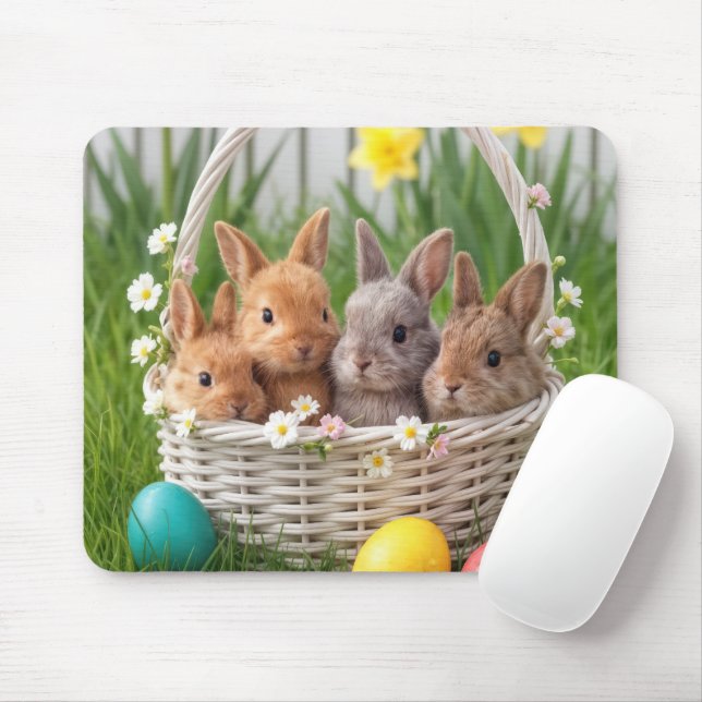 Alfombrilla De Ratón Conejitos de Pascua en una cesta (Con ratón)