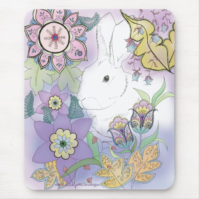 Alfombrilla De Ratón Conejo blanco, mousepad violeta del jardín (Frente)