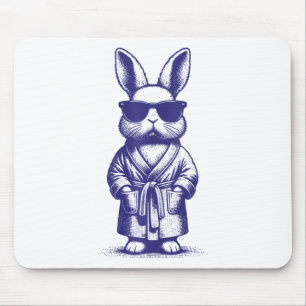 Alfombrilla De Ratón Conejo con bata y gafas de sol azul Pascua retro E
