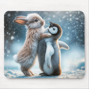 Alfombrilla De Ratón Conejo conejo conejo abrazando un pingüino