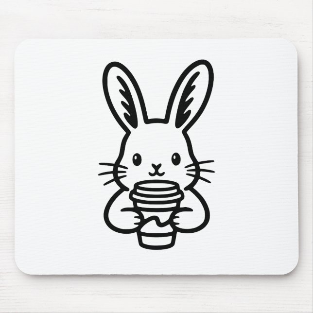 Alfombrilla De Ratón Conejo curioso con taza de café (Frente)