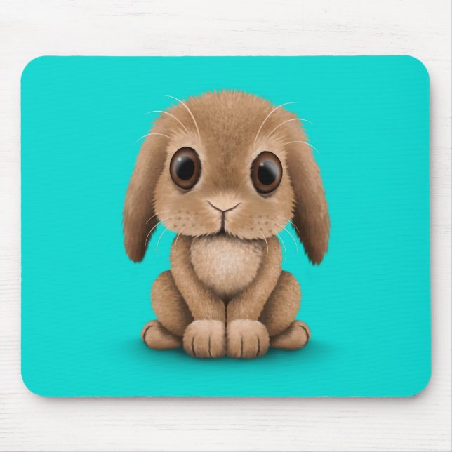Alfombrilla De Ratón Conejo de conejito lindo del bebé de Brown en azul (Frente)