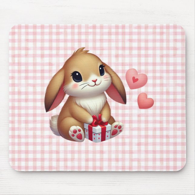 Alfombrilla De Ratón Conejo de conejo El día de San Valentín (Frente)
