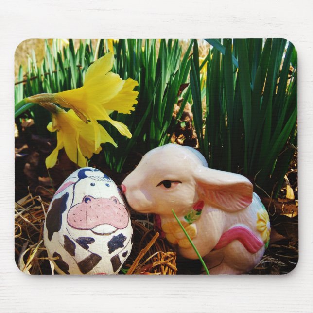 Alfombrilla De Ratón Conejo de Pascua y huevo de vaca (Frente)