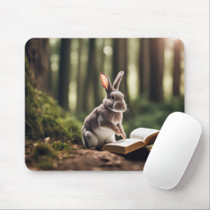 Alfombrilla De Ratón Conejo En Un Bosque Con Libro