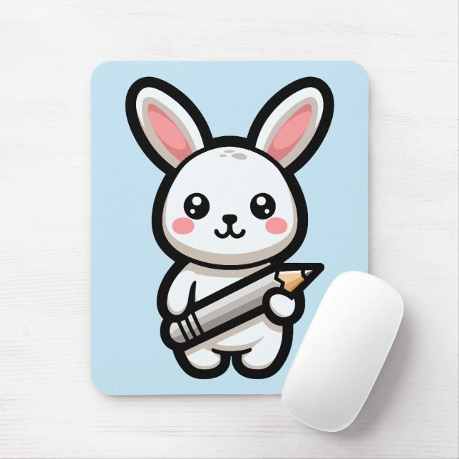 Alfombrilla De Ratón Conejo Kawaii Estudioso (Con ratón)