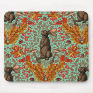 Alfombrilla De Ratón Conejo otoñal sobre verde claro
