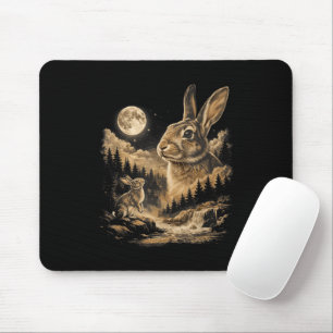 Alfombrilla De Ratón Conejo Vintage Aullando a la Luna Arte Nocturno de