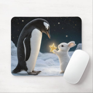 Alfombrilla De Ratón Conejo y pingüino con estrella de neón