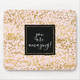 Alfombrilla De Ratón Confeti Rosa Blanco Dorado