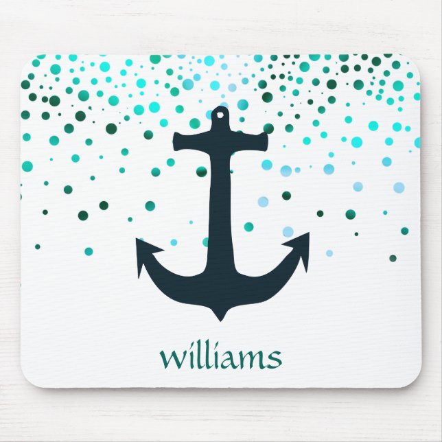 Alfombrilla De Ratón Confetti Anchor Sea Blue Beach Navy Girly Dots (Frente)