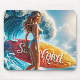 Alfombrilla De Ratón Confident Surfer Girl Walking Beach Waves Art