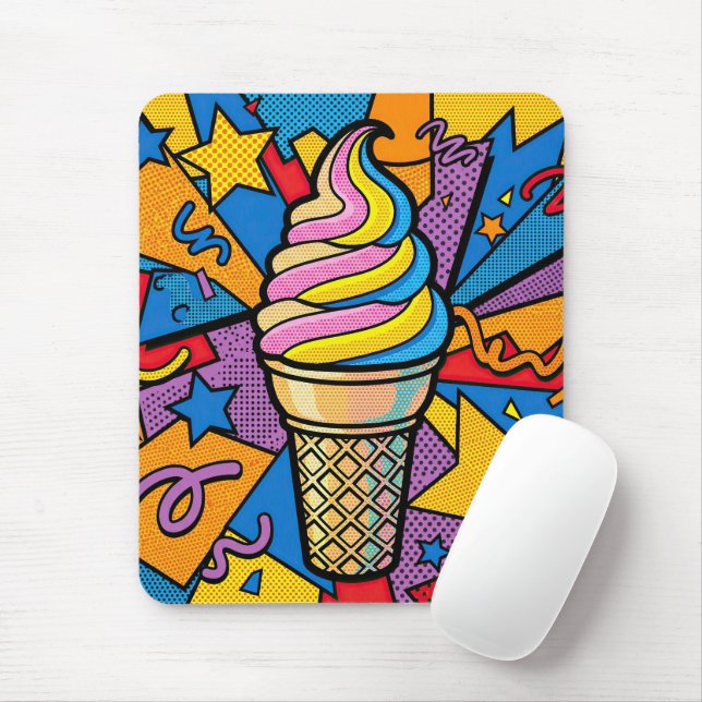 Alfombrilla De Ratón Cono de helado de arte pop retro (Con ratón)