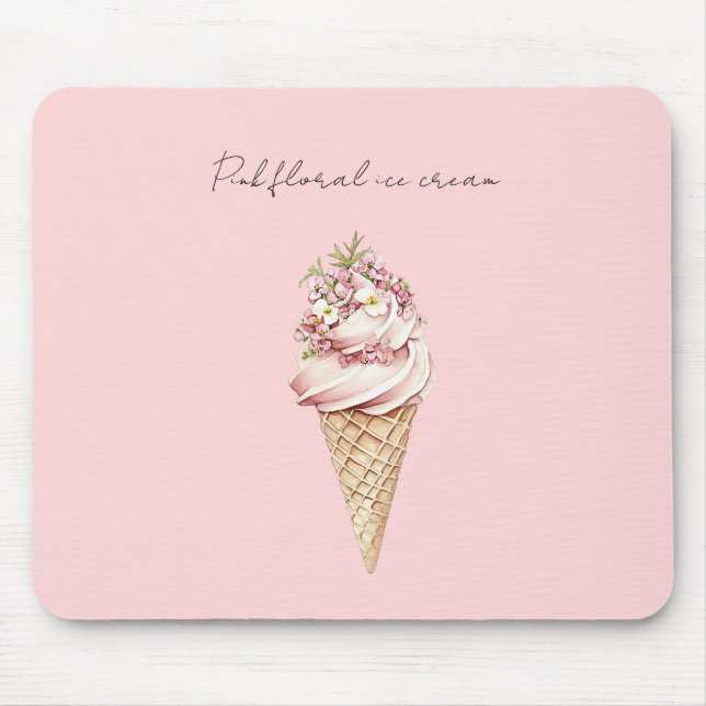 Alfombrilla De Ratón Cono de helado floral rosa (Frente)