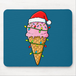 Alfombrilla De Ratón Cono de helado Luces de Navidad Sombrero de Santa 