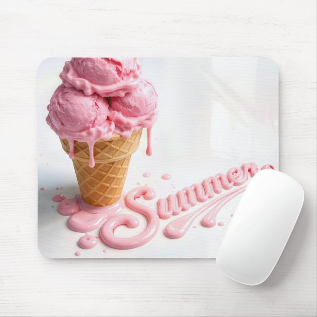 Alfombrilla De Ratón Cono de helado rosa de verano (Con ratón)