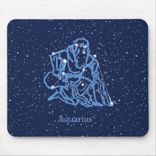 Alfombrilla De Ratón Constelación acuario y Rótulo zodiaco con estrella