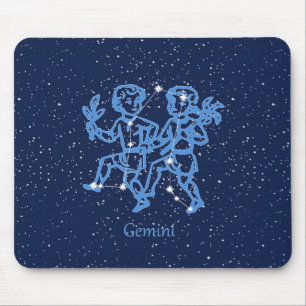 Alfombrilla De Ratón Constelación de Gemini y Rótulo Zodiaco con estrel