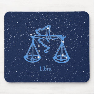 Alfombrilla De Ratón Constelación de Libra y signo zodiacal con estrell
