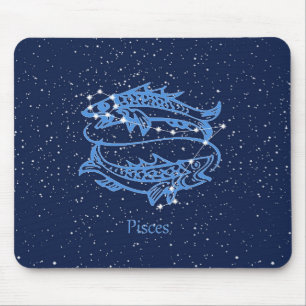 Alfombrilla De Ratón Constelación de Piscis y signo zodiacal con estrel