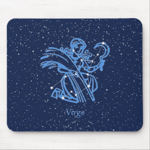 Alfombrilla De Ratón Constelación de Virgo y signo zodiacal con estrell