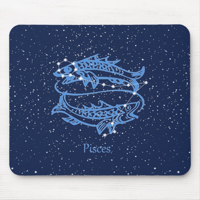 Alfombrilla De Ratón Constelación Pisces y Rótulo Zodiaco con Estrellas (Frente)