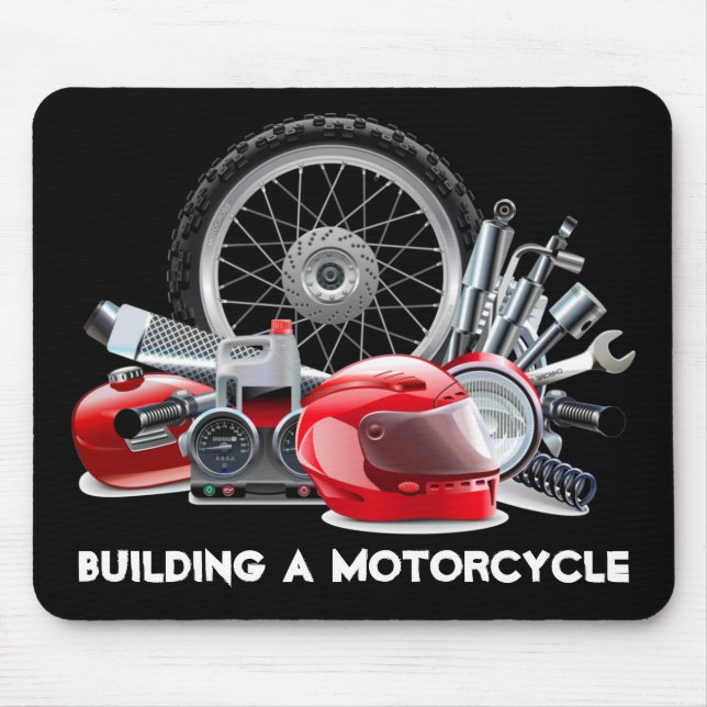 Alfombrilla De Ratón Construir una motocicleta con dibujos de piezas (Frente)