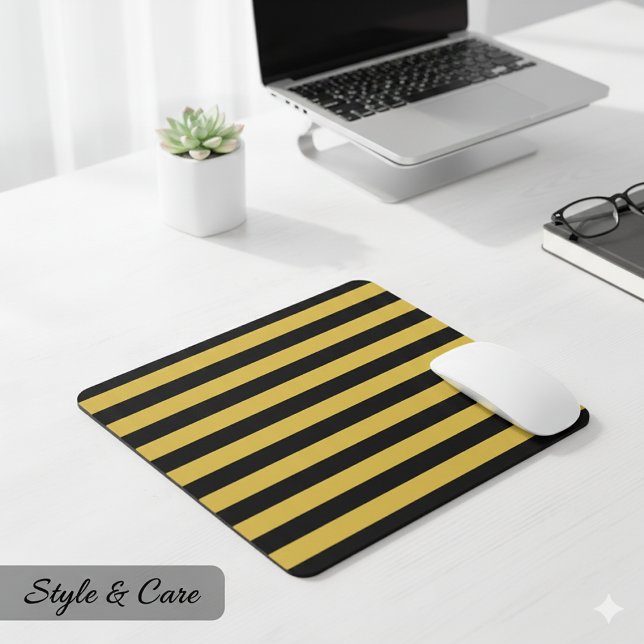 Alfombrilla De Ratón Contemporary Black Metallic Gold Stripe Layout (Contemporary Black Metallic Gold Stripe Layout Mouse Pad)