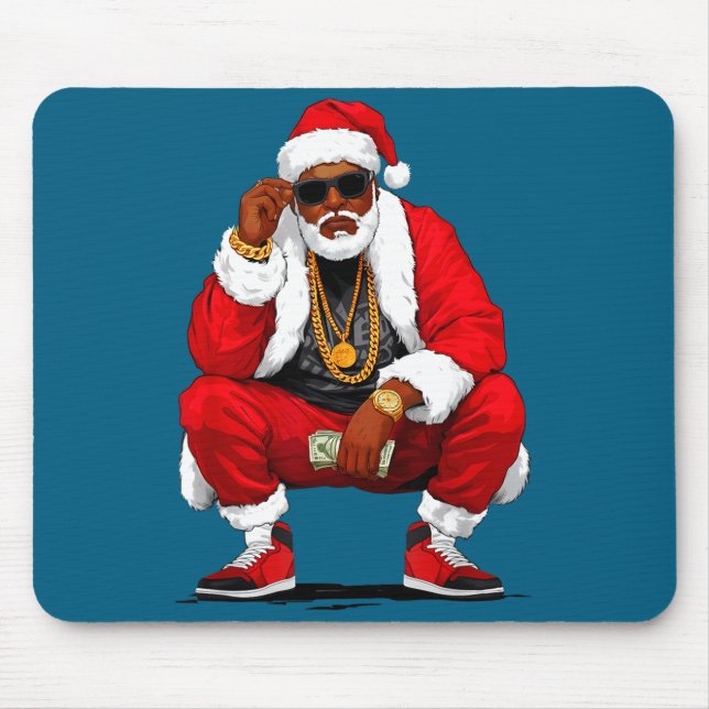 Alfombrilla De Ratón Cool Black Man Santa Claus Christmas African Ameri (Frente)