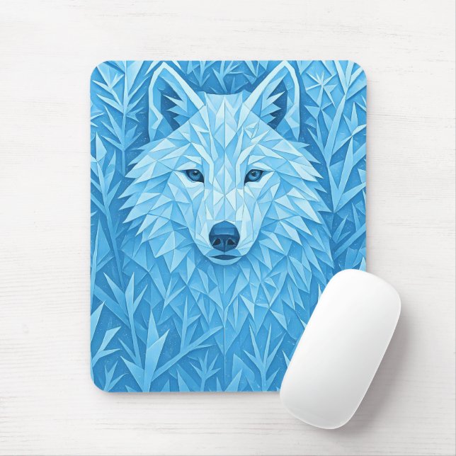 Alfombrilla De Ratón Cool Blue Geometric Wolf Low Poly Abstract Gaming (Con ratón)
