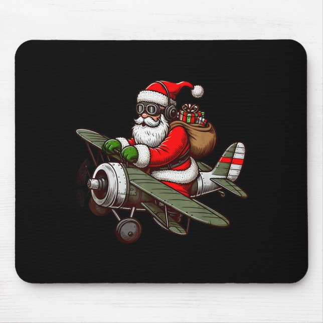 Alfombrilla De Ratón Cool Santa Claus Flying Airplane Pajama Christmas  (Frente)
