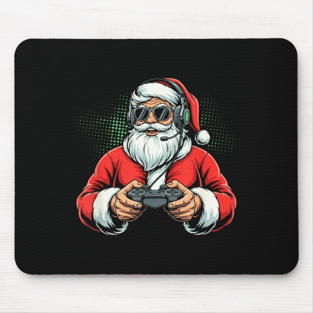Alfombrilla De Ratón Cool Santa Playing Video Games Christmas Gamer Boy (Frente)
