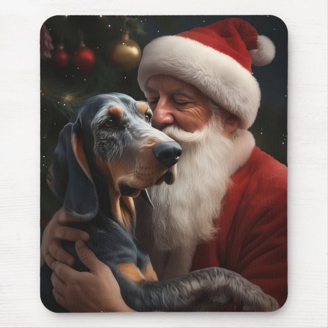 Alfombrilla De Ratón Coonhound Bluetick Con Navidades De Santa Claus (Frente)