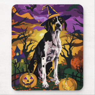 Alfombrilla De Ratón Coonhound Walker Arbolado Bruja de Halloween Calab