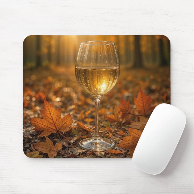 Alfombrilla De Ratón Copa de Vino en Hojas de Otoño (Con ratón)