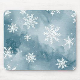 Alfombrilla De Ratón Copo de Nieve Acuarela Invierno Azul Pálido