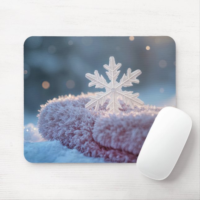 Alfombrilla De Ratón Copo de nieve en un mitón rosa (Con ratón)
