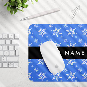 Alfombrilla De Ratón Copos de nieve blancos, azul, tu nombre, personali